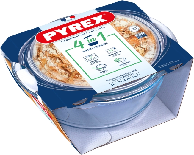 Kerek, fedeles sütőtál 3 l PYREX üveg