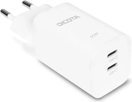 Fehér GaN töltő 65 W, 2× USB-C-vel (EU)