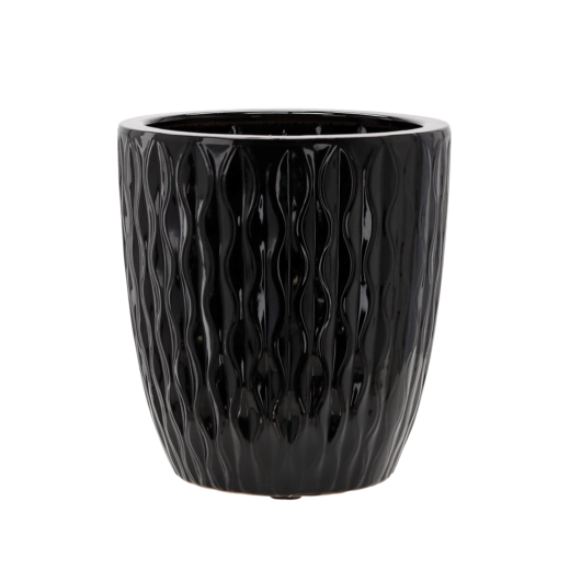 Fényes fekete kerámia kaspó 32 × 32 × 35,5 cm