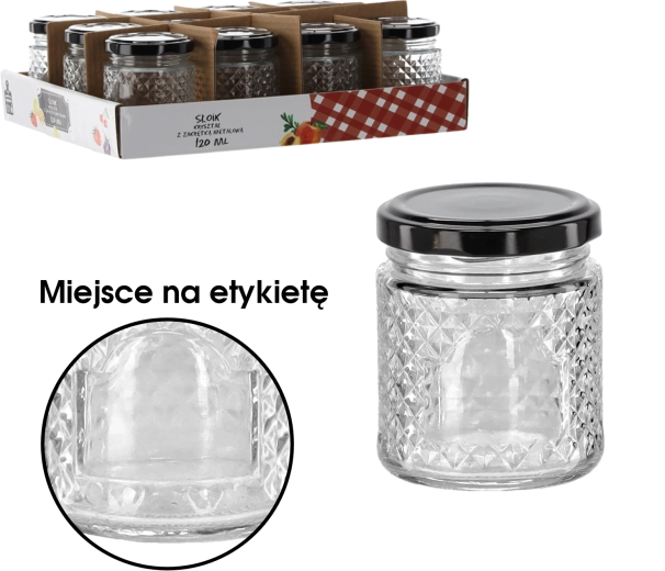 120 ml-es kristályüveg tárolóedény fekete fém fedéllel