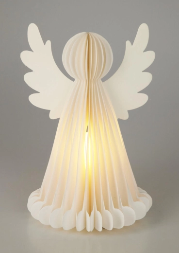 Világító karácsonyi papírangyal időzítővel, 28 cm, 6 LED, fehér