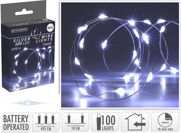 Karácsonyi LED világítás 4,95 m, 100 LED, hideg fehér, dróton, időzítővel - 1 db