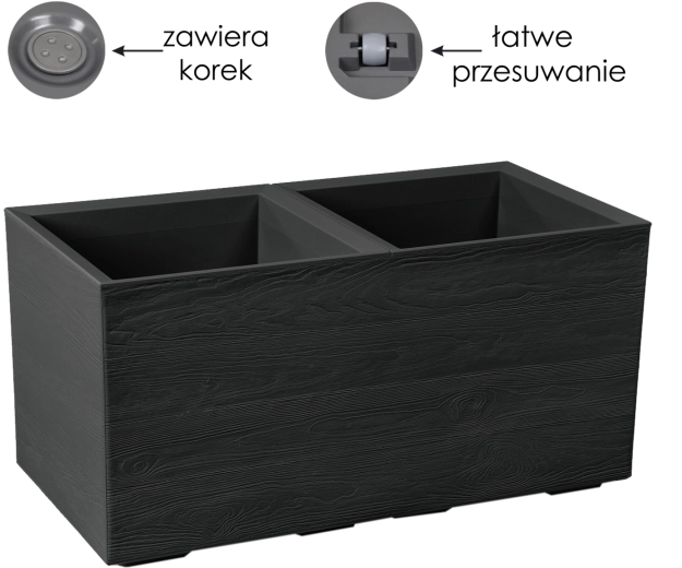 Lamela Karo Eco Recycled virágtartó kerekekkel, 72 l, fekete