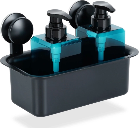 Fekete falra szerelhető zuhanypolc tapadókorongokkal 23,5 × 13,5 × 15 cm VILDE