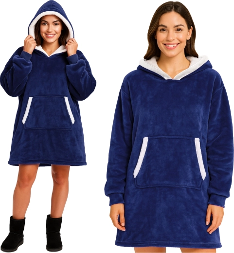 Ruhhy oversize takarópulóver kapucnival XXL, sötétkék – 1 db