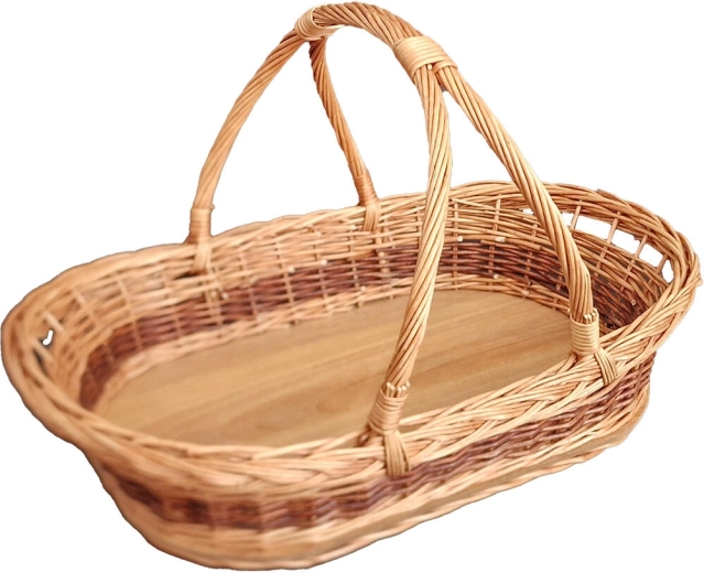 Fonott tálca fogantyúkkal, közepes, 44 × 30 × 27 cm, lakkozott