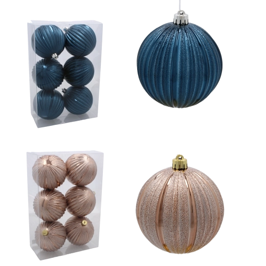 Karácsonyi gömbszett 10 cm – gránátvörös és bézs–arany, 6 db