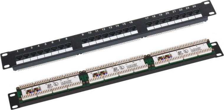 Patch panel UTP kat. 6, 19" 1U, 24× RJ45, LSA
