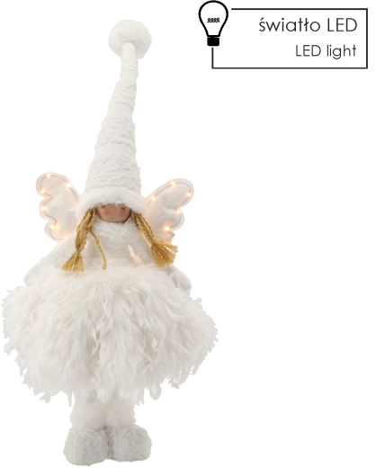 Fehér álló angyal LED világítással 50 cm