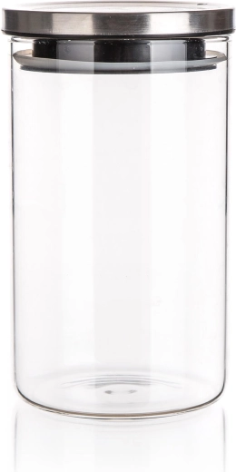 FREIA üveg tároló, kerek, 1,1 l, rozsdamentes acél fedéllel