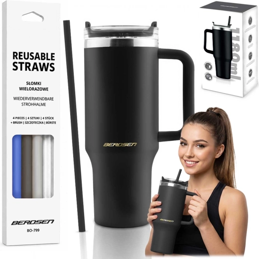 Berdsen termoszbögre szívószállal 1180 ml fekete