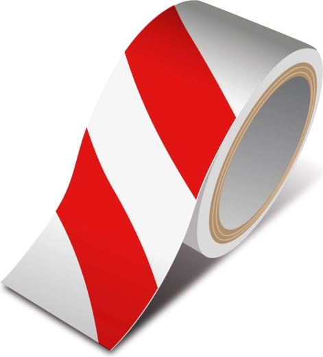 Figyelmeztető öntapadó szalag, piros-fehér, 50 mm × 33 m
