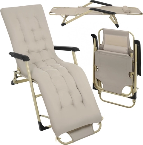 Összecsukható kerti nyugágy TRIZAND párnával, bézs