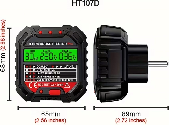 HABOTEST HT107D LCD-s aljzatfeszültség-tesztelő RCD teszttel