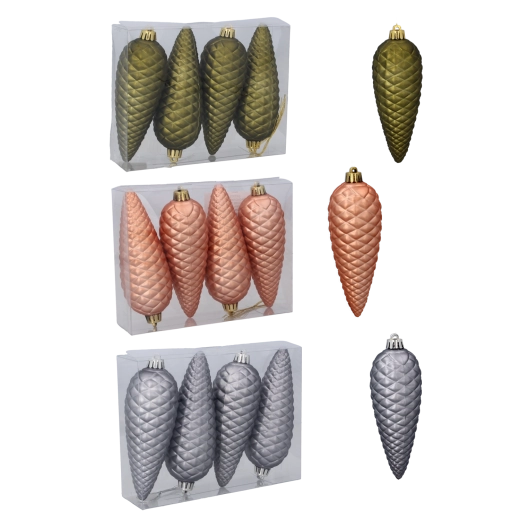 Matt fenyődísz tobozok 14 cm – olívazöld, réz és grafit (4 db)