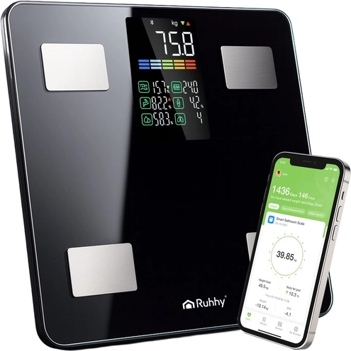 Ruhhy analitikai személymérleg LCD-vel és BMI-vel, fekete