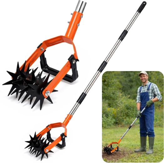 Kézi forgó kultivátor teleszkópos nyéllel gyomláláshoz és talajlazításhoz