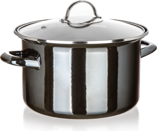 Zománcozott lábas üvegfedővel 24 cm 3,7 l Metallic Black
