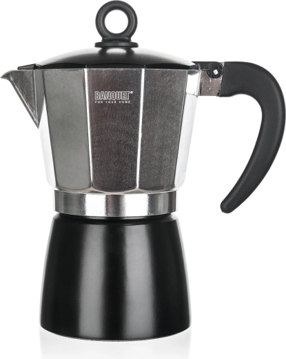 NOIRA kotyogós kávéfőző 3 csészéhez – alumínium moka kávéfőző, fekete