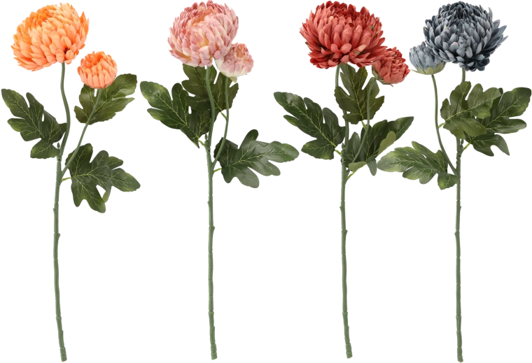 Mesterséges krizantémág két virággal, 64 cm (színkeverék)