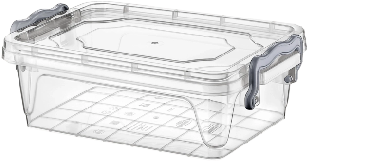 2 l-es műanyag tárolódoboz pattintós tetővel, átlátszó