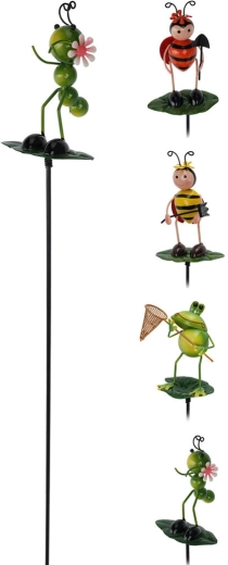 Kerti dísz leszúró állatka levélen, 56 cm, fém, vegyes fajták