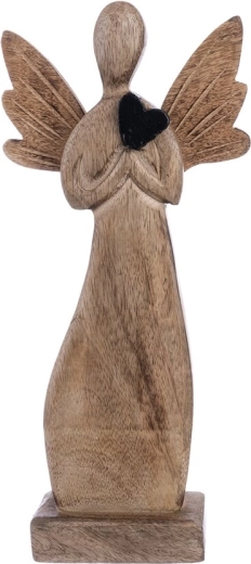 Fa angyal dekoráció fekete szívvel, 32 cm