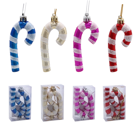 4 darabos karácsonyi dísz készlet, cukorpálca, 9 cm