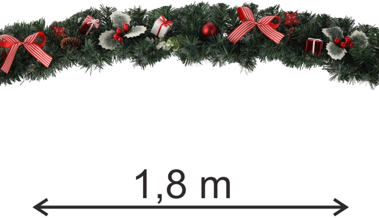 Karácsonyi girland 1,8 m, piros színben, magyal motívummal