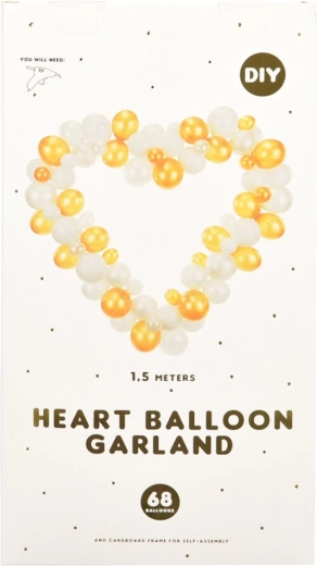 Szív alakú ballon girland szett fehér és arany színben 160 cm 68 db