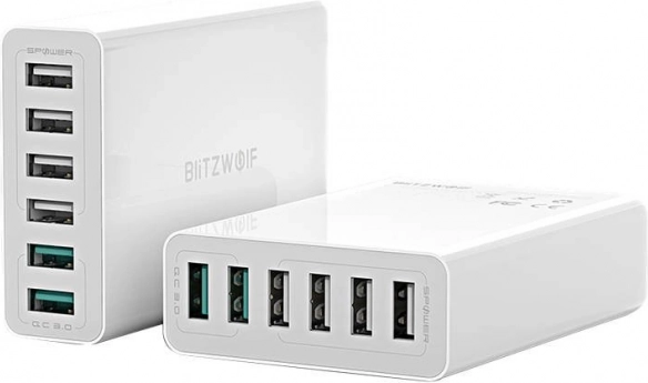 USB töltő 6 porttal BlitzWolf QC 3.0, 60W fehér