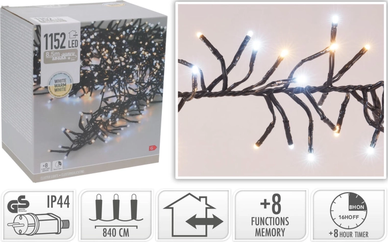 Karácsonyi LED fényfüzér 8,4 m 1152 LED meleg fehér időzítővel