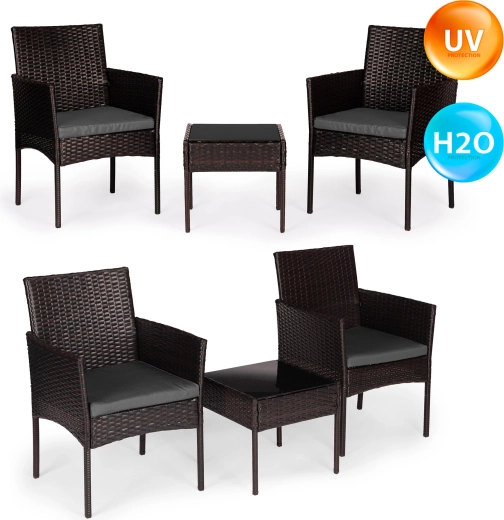 Kétrészes technorattan kerti szett 2 személynek dohányzóasztallal, sötétbarna, MultiGarden