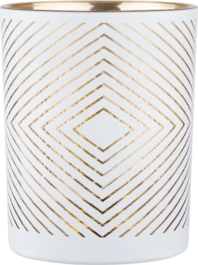 Fehér üveg gyertyatartó arany belsővel 10 × 12,5 cm, geometrikus