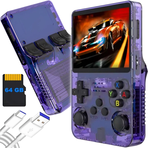 RENEW FORCE R36S hordozható retro konzol 64 GB ArkOS 2.0, lila