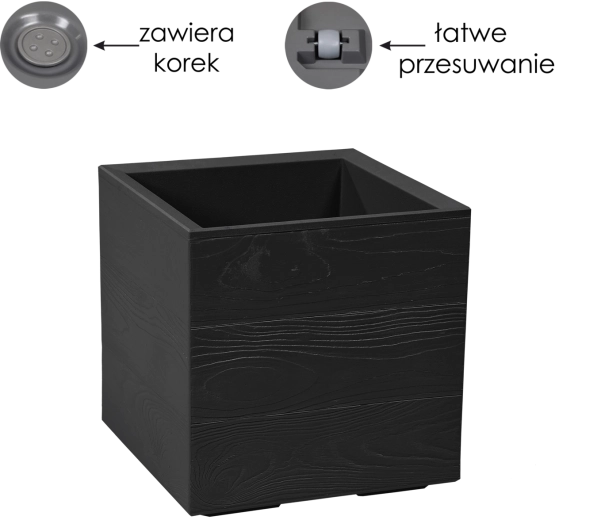 Lamela KARO virágláda betonhatású felülettel 30 × 30 × 30 cm, fekete