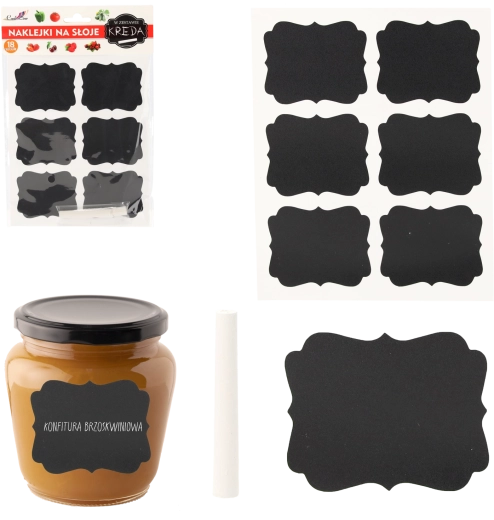 Öntapadós táblás címkék készlete üvegekre 6,5 × 5,5 cm, 18 db krétával