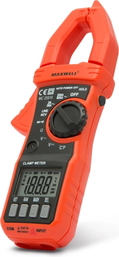 Maxwell digitális lakatfogós multiméter automatikus méréshatár-választással, NCV-vel és legfeljebb 600 A-es AC áramméréssel