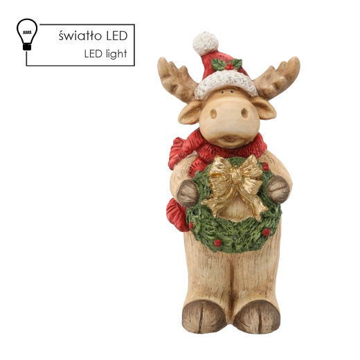 Karácsonyi rénszarvas figura koszorúval és LED világítással 26 × 22 × 55 cm