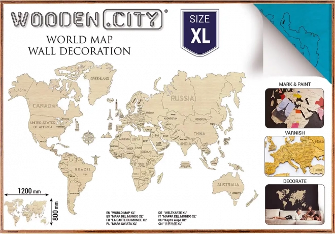 WOODEN CITY fa 3D világtérkép falra XL – Kék