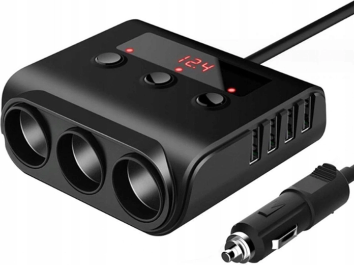12–24 V-os autós szivargyújtó elosztó 3 aljzattal és 4× USB-vel (QC 3.0/USB-C PD) – 1 db