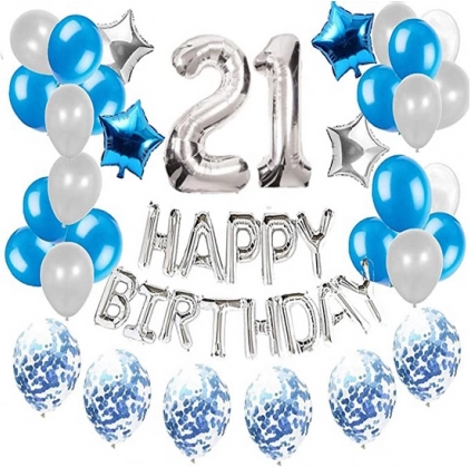 21. születésnapi lufiszett – ezüst és kék