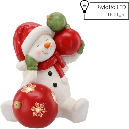 Karácsonyi hóember figura gömbökkel, LED