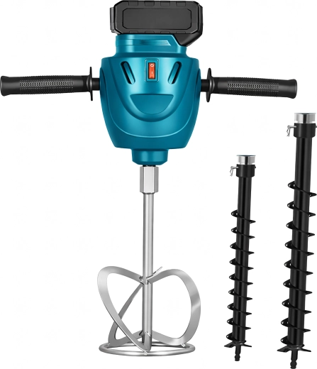 Akkumulátoros keverő és földfúró 2 akkumulátorral