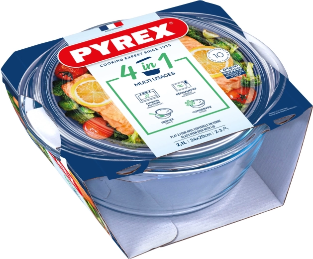 Üvegből készült sütőtál fedővel PYREX 2,1 l