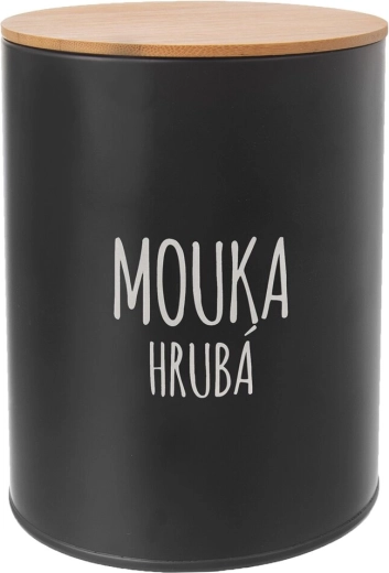 Fém tárolódoboz bambusz fedéllel, durva liszthez, 13 cm, fekete