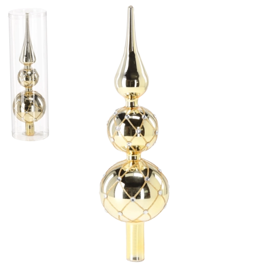 Arany üveg csúcs karácsonyfára, 30 cm