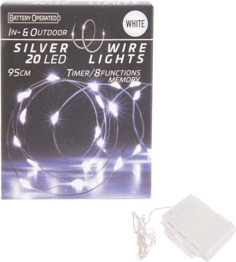 LED fényfüzér dróton időzítővel, 20 LED, fehér