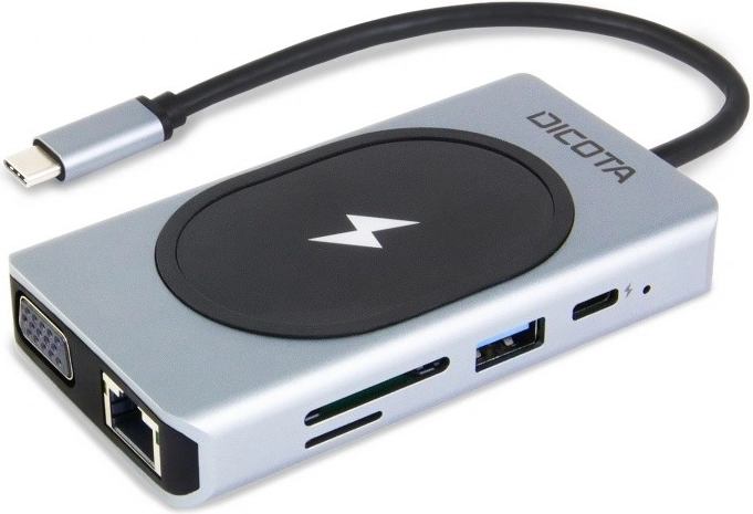 DICOTA USB‑C 10 az 1-ben hub vezeték nélküli töltéssel, 4K és PD 100 W