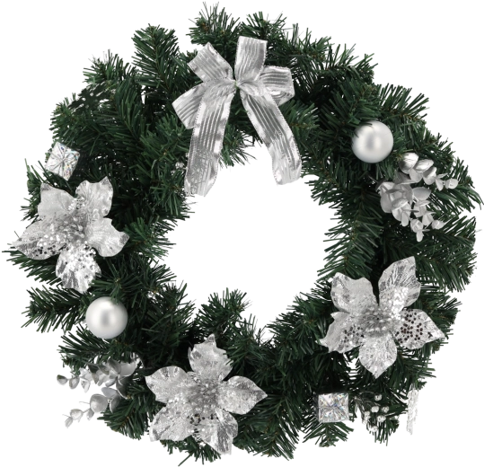 Ezüst karácsonyi koszorú 40 cm